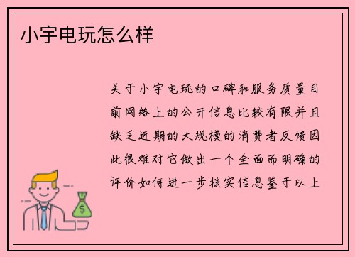 小宇电玩怎么样